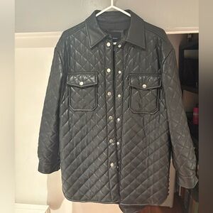 Forever 21 Quilted Black Faux Leather Shirt Jacket